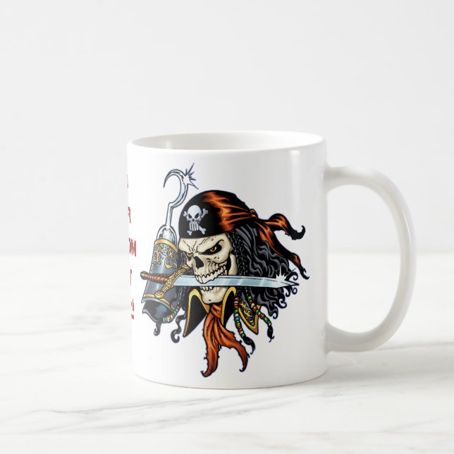 Skull Pirate with Sword and Hook by Al Rio Coffee Mug (Right)