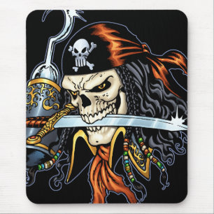 Skull Pirate with Sword and Hook by Al Rio Mouse Pad