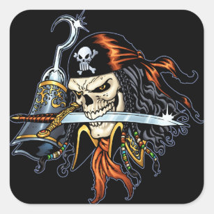 Skull Pirate with Sword and Hook by Al Rio Square Sticker