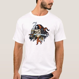 Skull Pirate with Sword and Hook by Al Rio T-Shirt