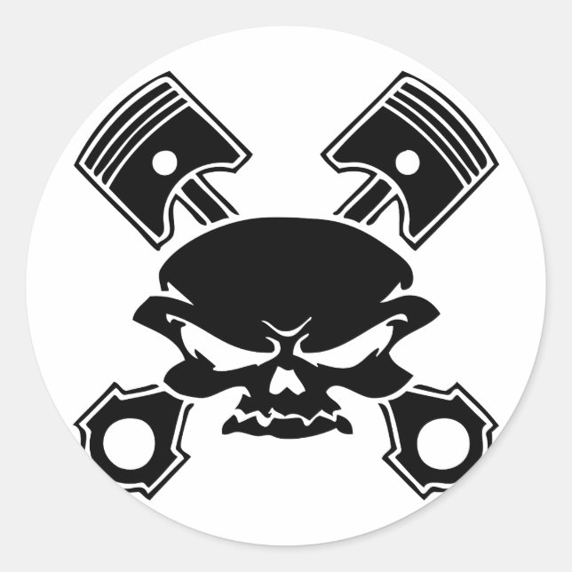 SKULL & PISTONS CLASSIC ROUND STICKER (Front)