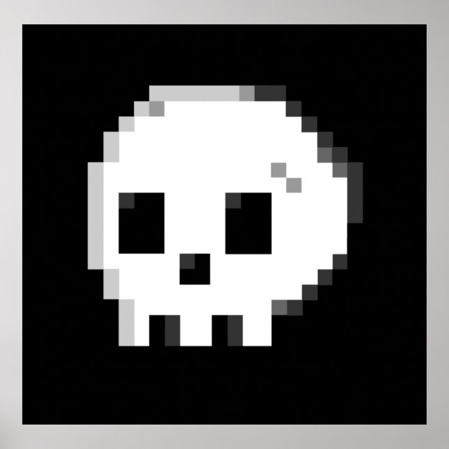 Skull pixel art 8 bit black Poster (Front)