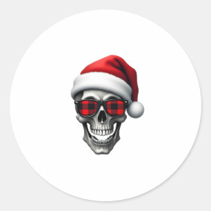 Skull Plaid Santa Hat Christmas Pajama Cool Skelet Classic Round Sticker