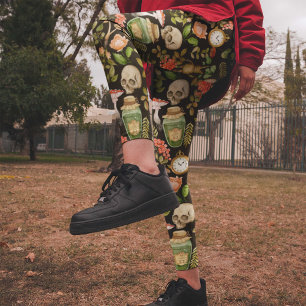 Skull Plant Mushroom Flower Abstract Halloween Leggings