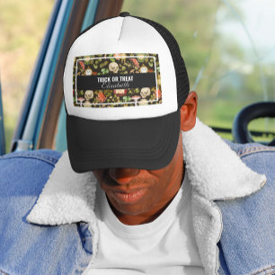 Skull Plant Mushroom Flower Abstract Halloween Trucker Hat