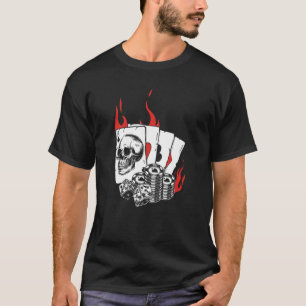 Skull Player Cards Playing Gambler Aces Holdem Tex T-Shirt