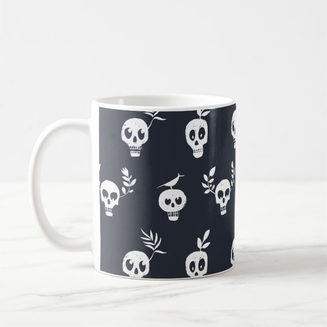 Skull Polka: Botanical Humourous Pattern Coffee Mug (Left)
