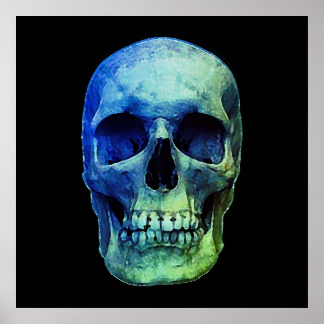 Skull Pop Art Blue Black Poster (Front)