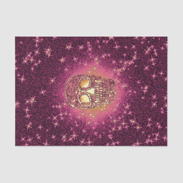 Skull Pop Art Gold Purple Glitter Colourful Tissue Paper (Front)