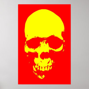 Skull Pop Art Poster - Red & Yellow