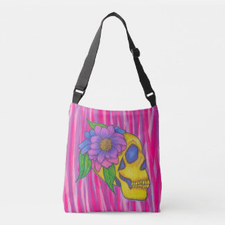 Skull Print Crossbody Bag Or Tote Pink and Yellow 