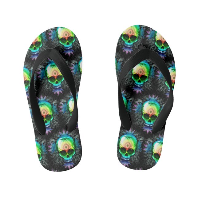 Skull Psychedelic Trippy Explosion mugs Kid's Thongs (Footbed)