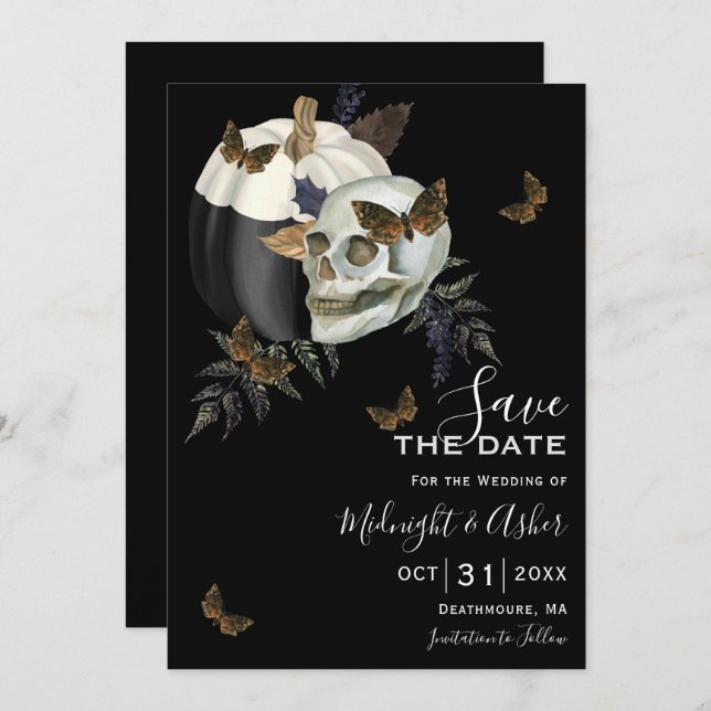 Skull Pumpkin Halloween Save the Date Invitation (Front/Back)