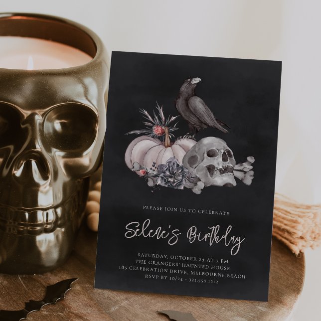 Skull & Raven Halloween Birthday Party Invitation (Creator Uploaded)