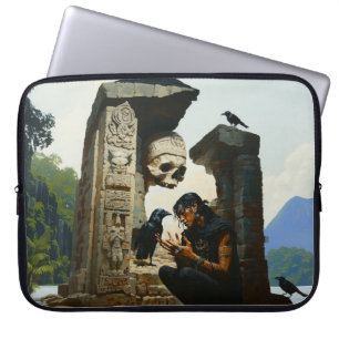 Skull Raven Sepulcher Witchy Dark Occult AI Art Laptop Sleeve
