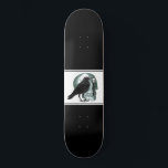 Skull Raven Skeleton Key Black Skateboard<br><div class="desc">An illustrated gothic skull,  raven and skeleton key on black skateboard.</div>