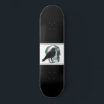 Skull Raven Skeleton Key Black Skateboard<br><div class="desc">An illustrated gothic skull,  raven and skeleton key on black skateboard.</div>