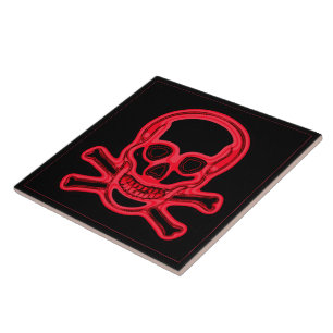 Skull red and black colours,digital art ceramic tile