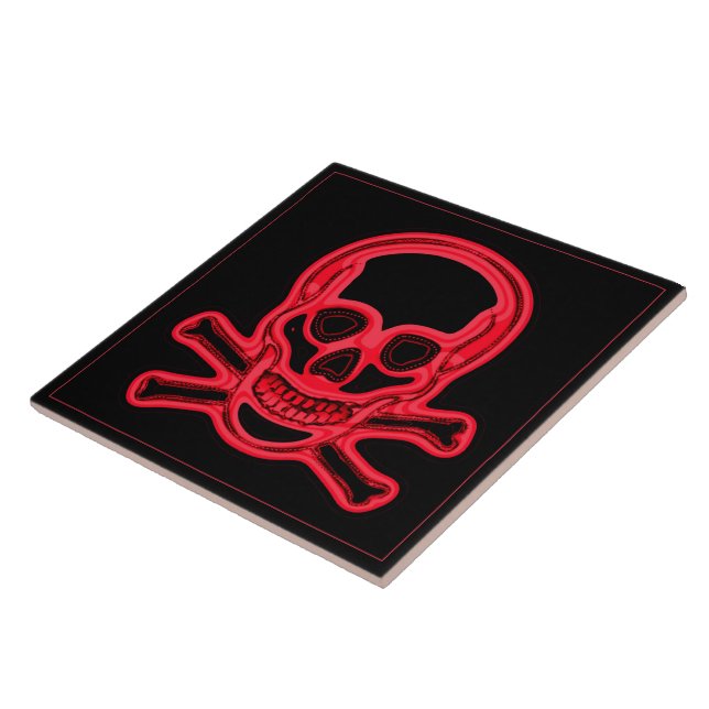 Skull red and black colours,digital art ceramic tile (Side)