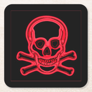 Skull red and black colours,digital art square paper coaster