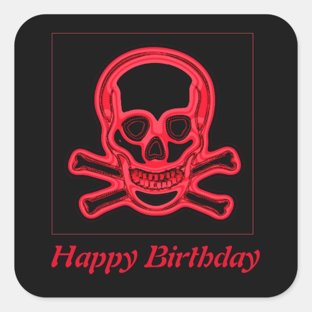 Skull red and black colours,digital art square sticker (Front)