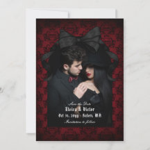Skull Red Damask Black Bow Goth Wedding