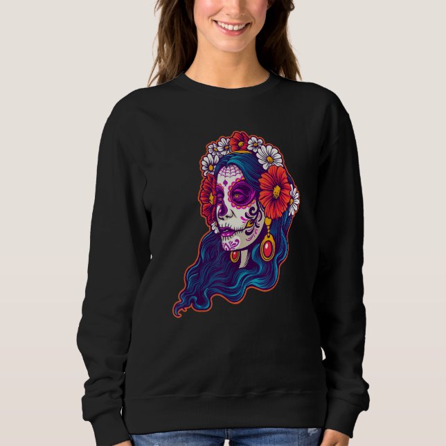 Skull Red Flowers Dead Day Of The Mexican Dia De L Sweatshirt (Front)
