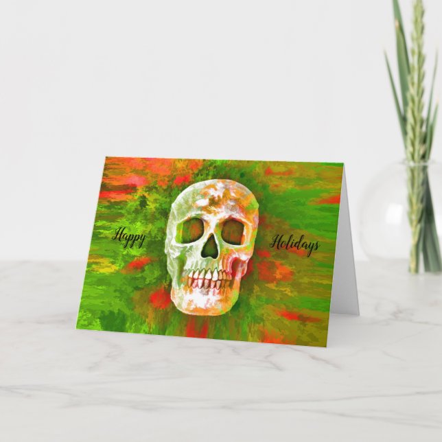 Skull Red Green Day Of The Dead Unique Pop Art Holiday Card (Front)