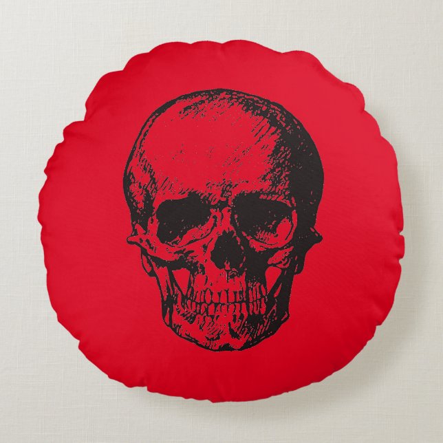 Skull Red Pop Art Round Cushion (Front)