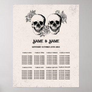 Skull Red Rose 8 Table Plan Wedding Poster Seating