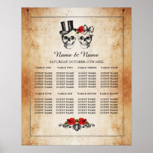 Skull Red Rose Table Plan Wedding Poster 8 Seating