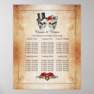 Skull Red Rose Table Plan Wedding Poster Seating