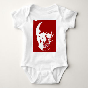 Skull - Red & White Metal Fantasy Art Baby Bodysuit