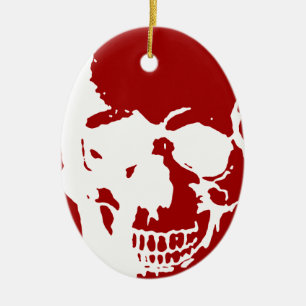 Skull - Red & White Metal Fantasy Art Ceramic Ornament