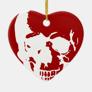 Skull - Red & White Metal Fantasy Art Ceramic Tree Decoration