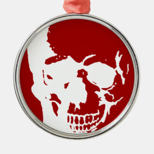 Skull - Red & White Metal Fantasy Art Ornament