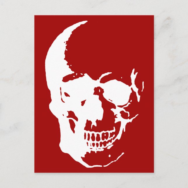 Skull - Red & White Metal Fantasy Art Postcard (Front)
