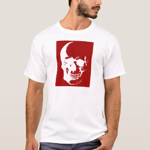 Skull - Red & White Metal Fantasy Art T-Shirt