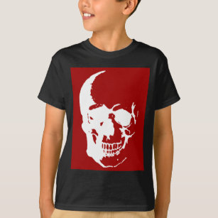 Skull - Red & White Metal Fantasy Art T-Shirt
