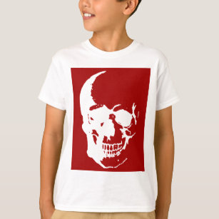 Skull - Red & White Metal Fantasy Art T-Shirt