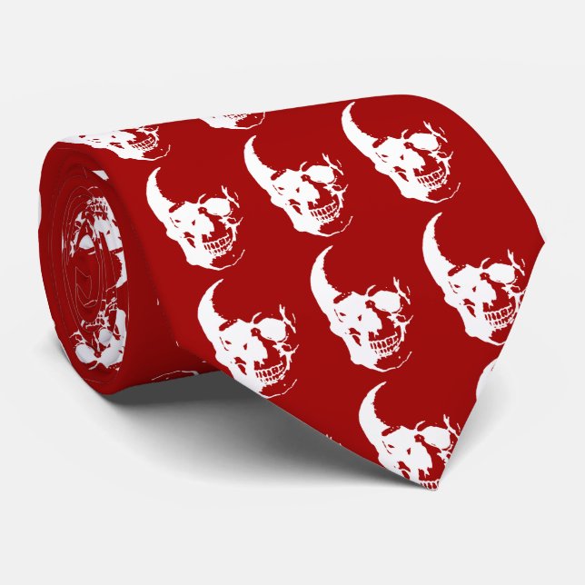 Skull - Red & White Metal Fantasy Art Tie (Rolled)
