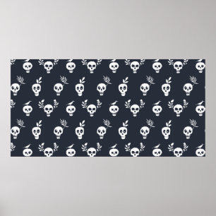 Skull regular polka dot pattern with plants and bi poster