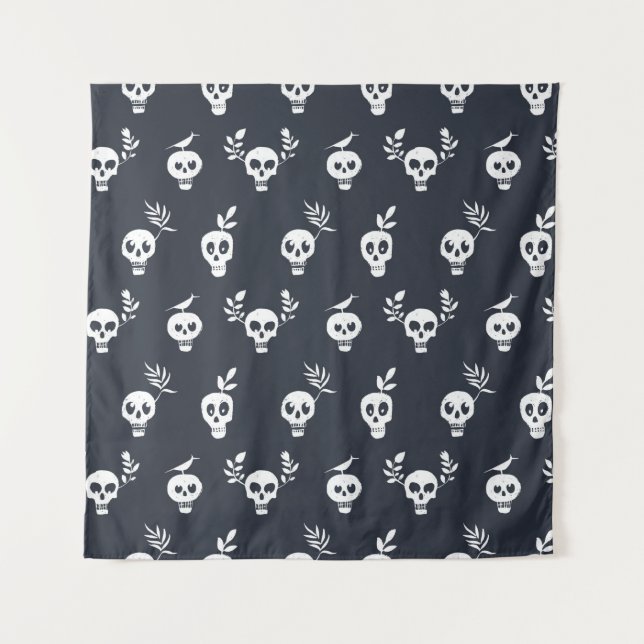 Skull regular polka dot pattern with plants and bi tapestry (Front)