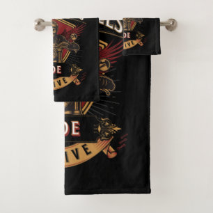 Skull Ride Motorcycles, Ride To Live Bath Towel Set