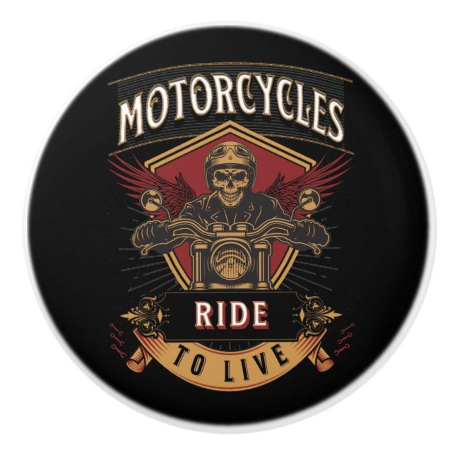 Skull Ride Motorcycles, Ride To Live Ceramic Knob (Front)