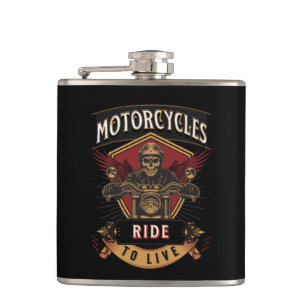 Skull Ride Motorcycles, Ride To Live  Hip Flask