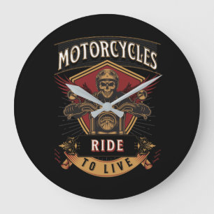 Skull Ride Motorcycles, Ride To Live Large Clock