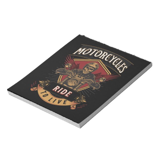 Skull Ride Motorcycles, Ride To Live Notepad (Rotated)
