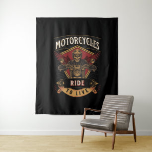 Skull Ride Motorcycles, Ride To Live Tapestry