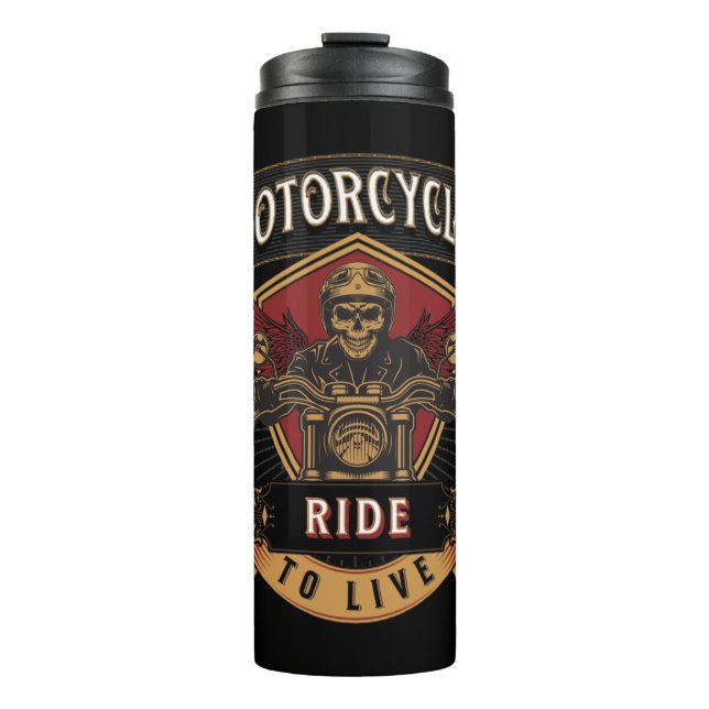 Skull Ride Motorcycles, Ride To Live  Thermal Tumbler (Front)